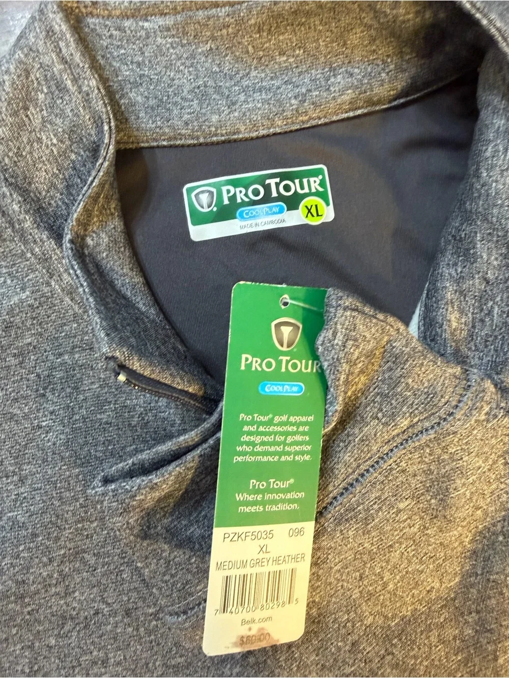 NWT XL Pro Tour Cool Play heather gray quarter-zip golf pullover jacket